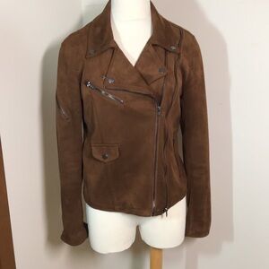 John + Jenn Faux Suede Moto Jacket Brown Lined M New